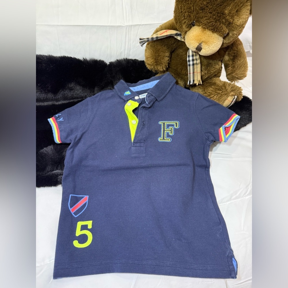 Mayoral Navy Polo with Neon and Rainbow Details